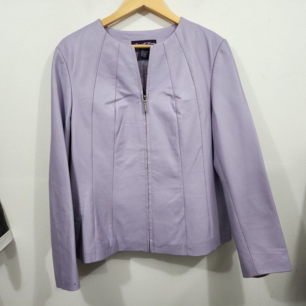 Russell Kemp Vintage Women's Lavender Leather Jacket Zip Front Collarless Sz 12